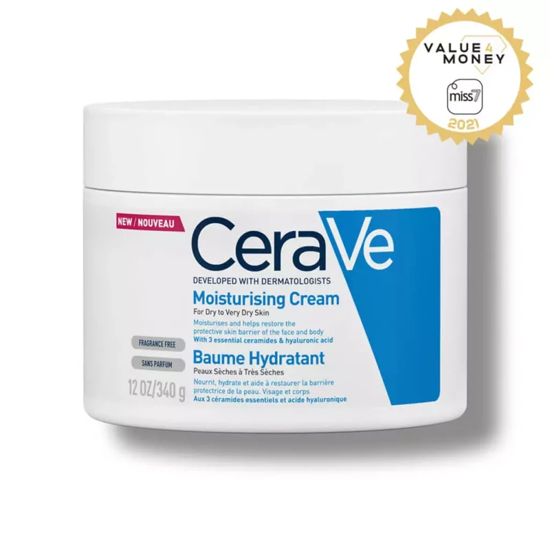 Pakiranje od 340 ml CeraVe hidratantne kreme za suhu kožu za područje lice i tijela.