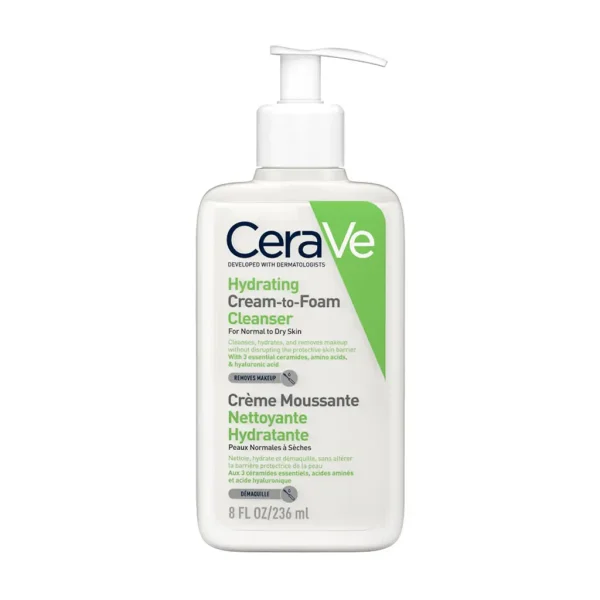 Proizvod Cerave Kremasto pjenušava emulzija za čišćenje normalne do suhe kože od 236ml