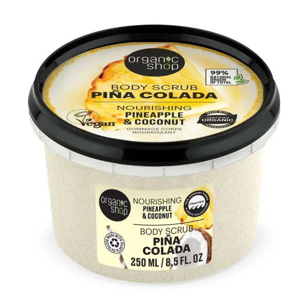 Pakiranje proizvoda organic shop piling za tijelo pina colada ananas & kokos u pakiranju od 250 ml