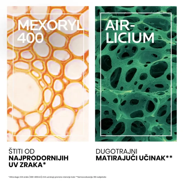 Učinkoviti sastojci fluida za duboku UV zaštitu i dugotrajni matirajući efekt.
