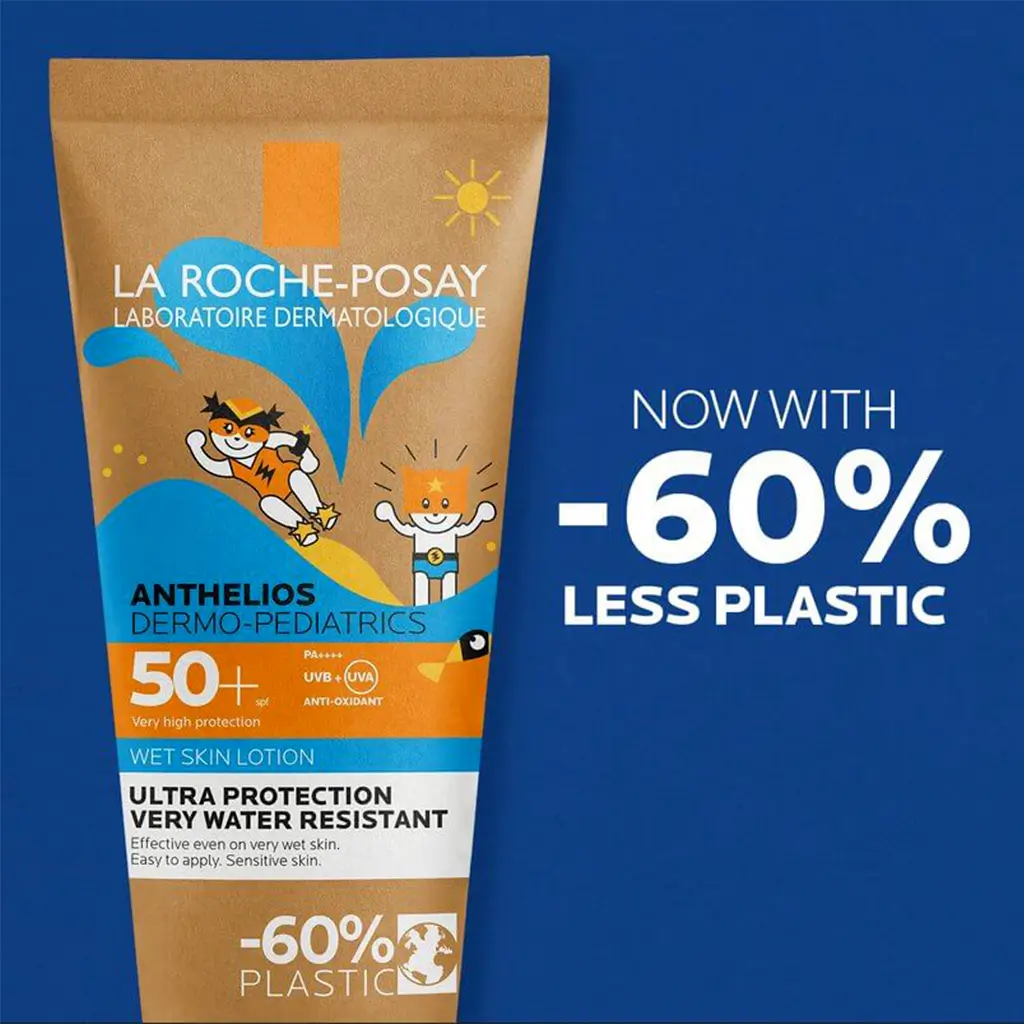 Anthelios Dermo-Pediatrics Lotion Wet Skin for Kids 4 Ambalaža sa 60% manje plastika.