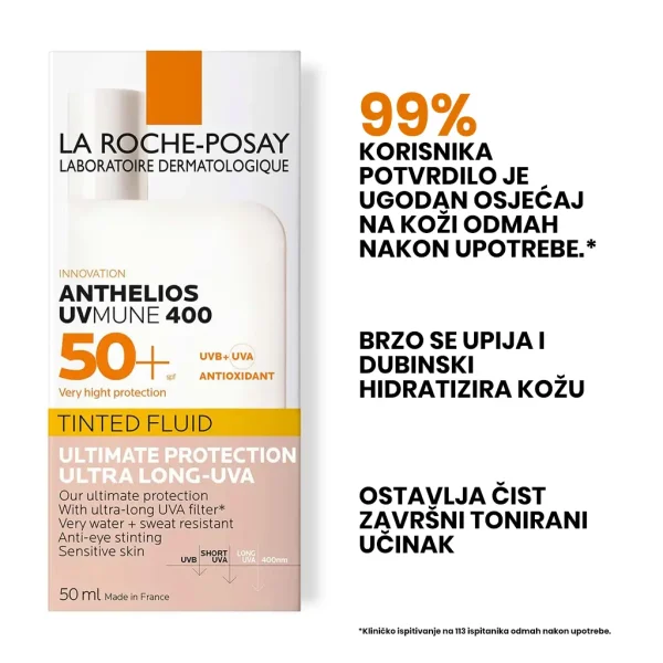 Prednosti anthelios tonirani fluid za zaštitu od hiperpigmentacije i UVA i UVB zračenja.